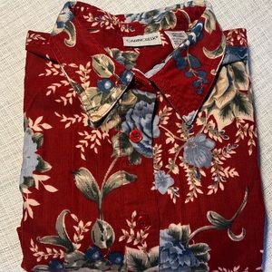 Cabin Creek Red Floral Corduroy Button Up